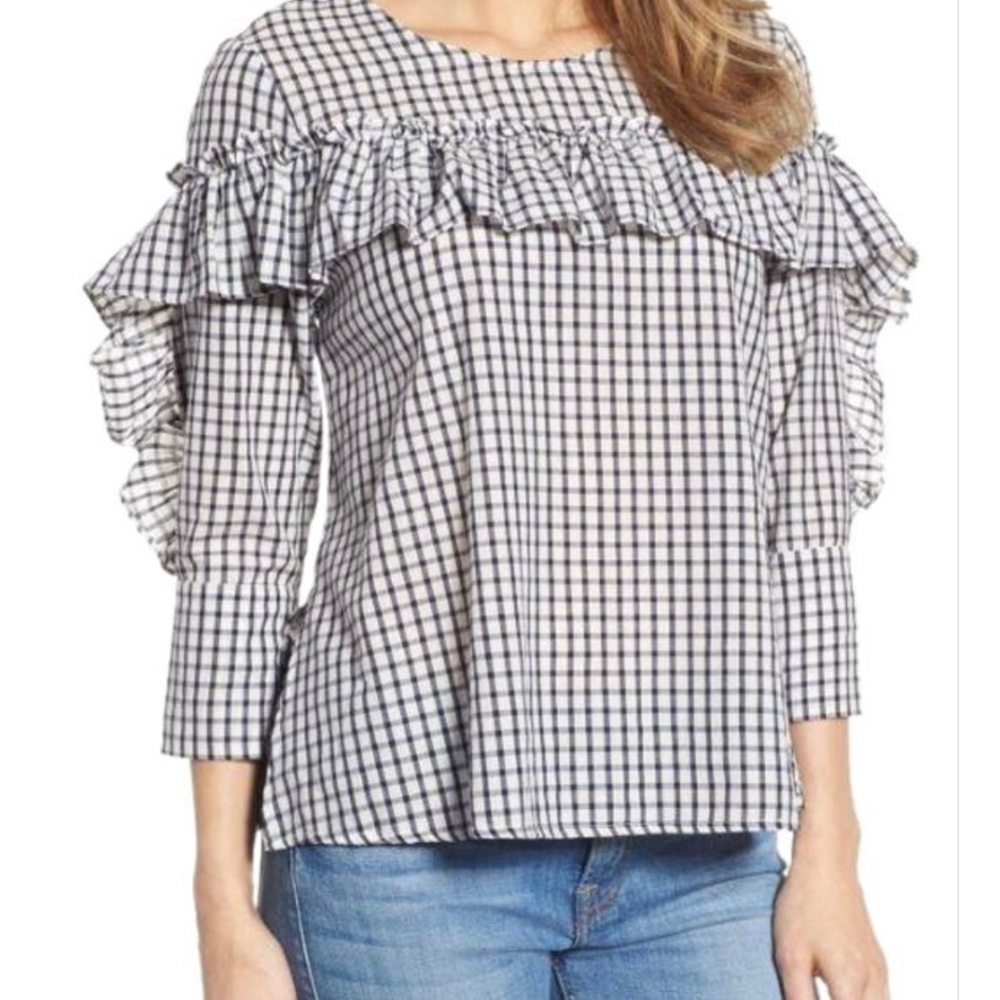 Velvet by Graham and Spencer Ruffle Check Blouse